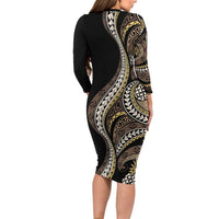 Hawaii Pineapple Brown Tribal Pattern Family Matching Long Sleeve Bodycon Dress and Hawaiian Shirt LT01 - Polynesian Pride