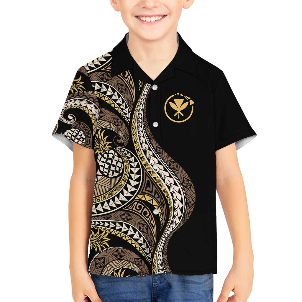 Hawaii Pineapple Brown Tribal Pattern Family Matching Long Sleeve Bodycon Dress and Hawaiian Shirt LT01 Son's Shirt Brown - Polynesian Pride