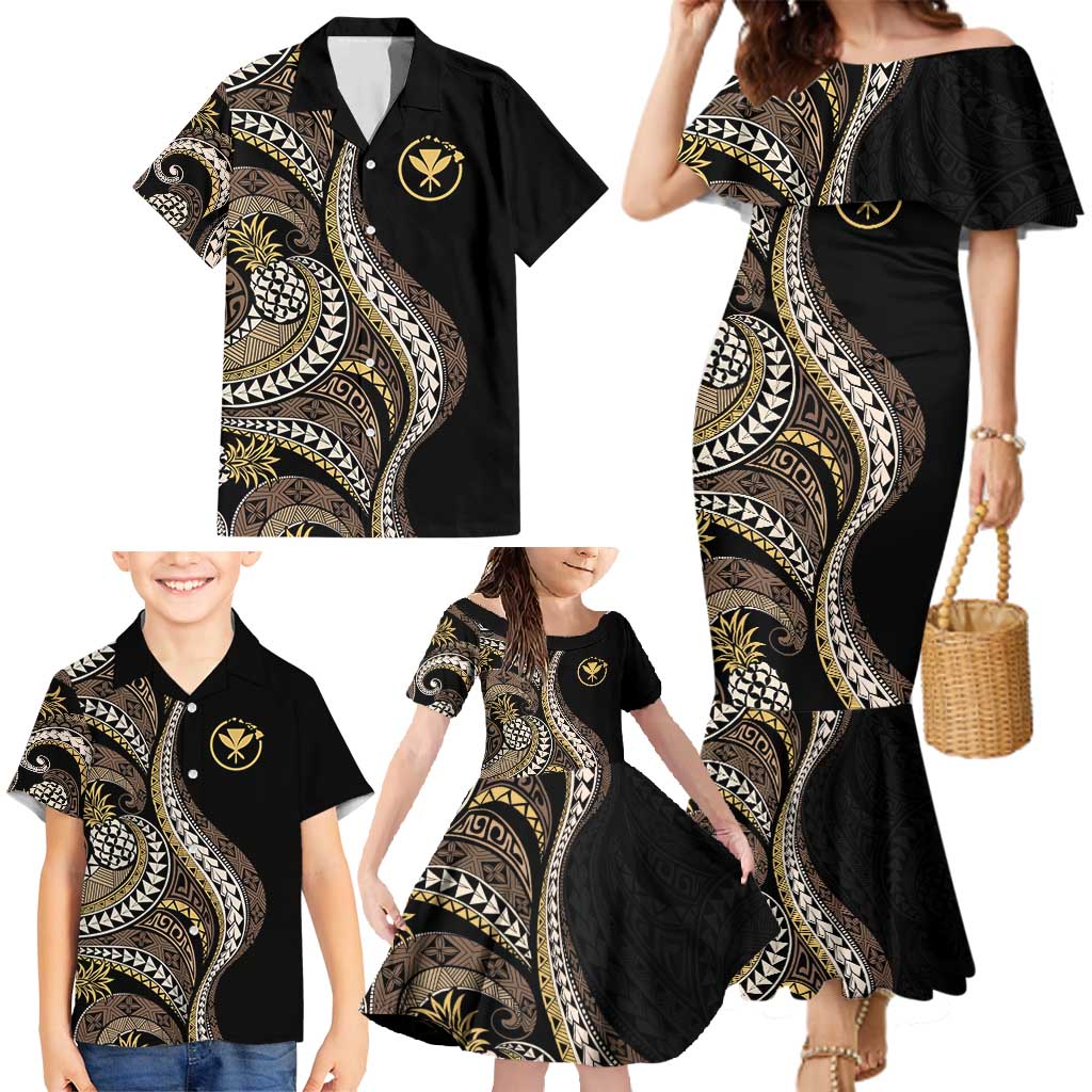 Hawaii Pineapple Brown Tribal Pattern Family Matching Mermaid Dress and Hawaiian Shirt LT01 - Polynesian Pride