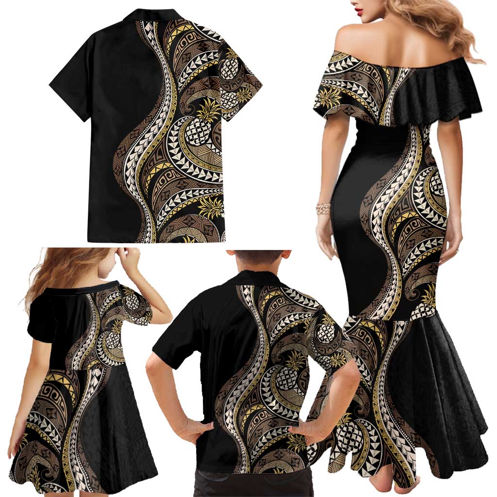 Hawaii Pineapple Brown Tribal Pattern Family Matching Mermaid Dress and Hawaiian Shirt LT01 - Polynesian Pride