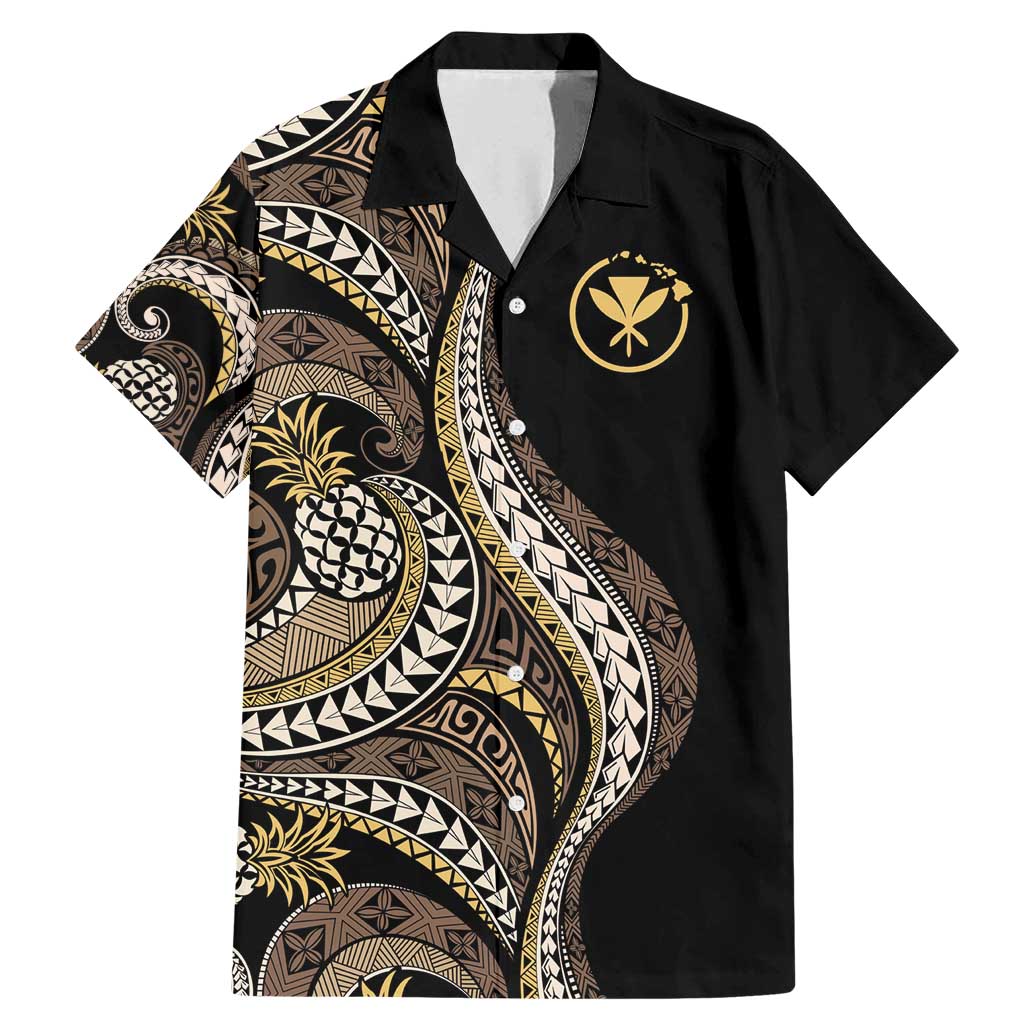Hawaii Pineapple Brown Tribal Pattern Family Matching Mermaid Dress and Hawaiian Shirt LT01 Dad's Shirt - Short Sleeve Brown - Polynesian Pride