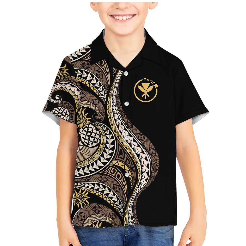 Hawaii Pineapple Brown Tribal Pattern Family Matching Mermaid Dress and Hawaiian Shirt LT01 Son's Shirt Brown - Polynesian Pride