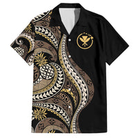 Hawaii Pineapple Brown Tribal Pattern Family Matching Off The Shoulder Long Sleeve Dress and Hawaiian Shirt LT01 Dad's Shirt - Short Sleeve Brown - Polynesian Pride