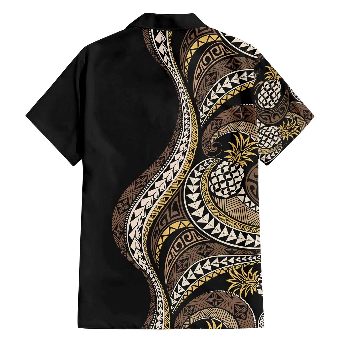 Hawaii Pineapple Brown Tribal Pattern Family Matching Off The Shoulder Long Sleeve Dress and Hawaiian Shirt LT01 - Polynesian Pride