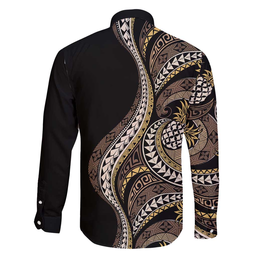 Hawaii Pineapple Brown Tribal Pattern Family Matching Off Shoulder Short Dress and Hawaiian Shirt - Polynesian Pride