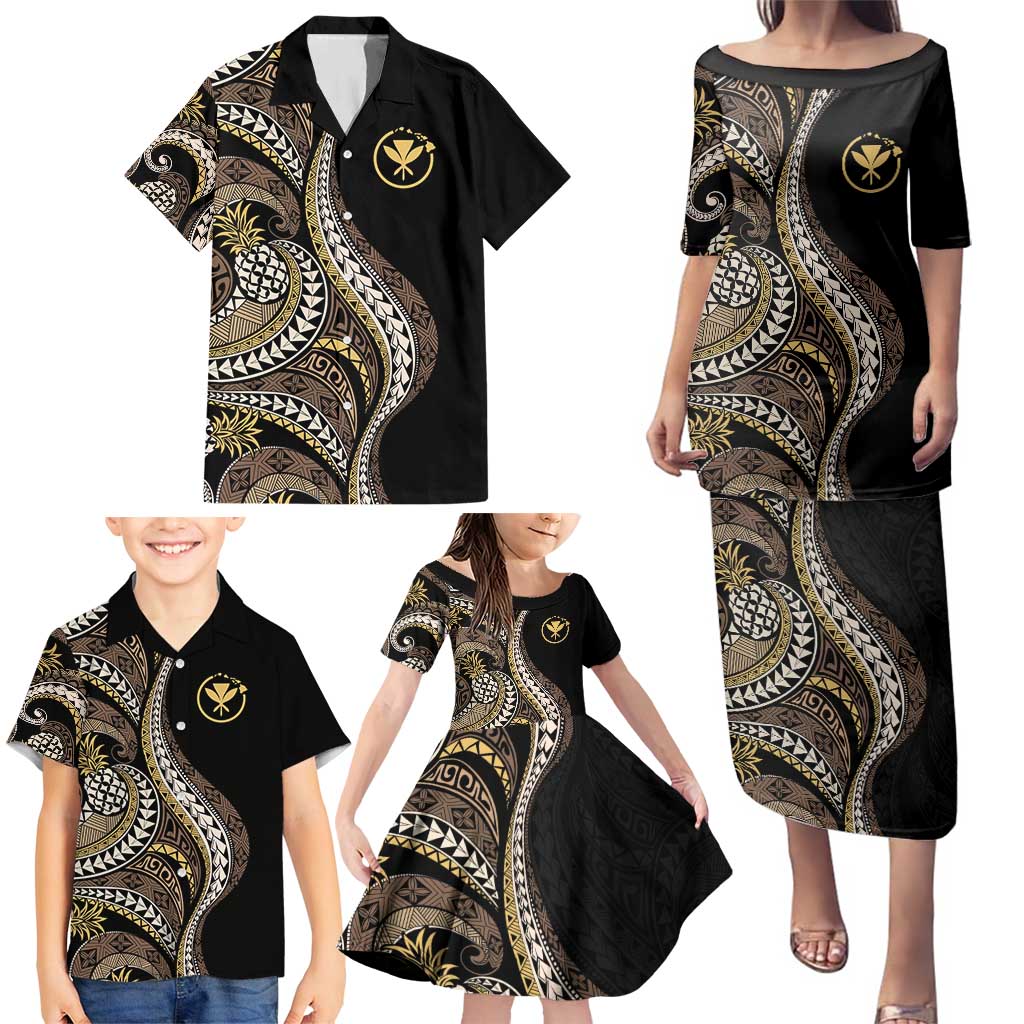 Hawaii Pineapple Brown Tribal Pattern Family Matching Puletasi and Hawaiian Shirt LT01 - Polynesian Pride