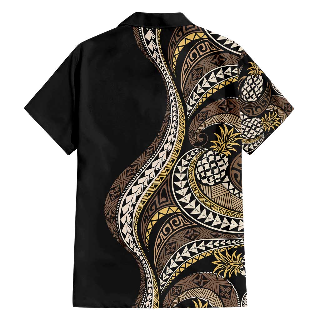 Hawaii Pineapple Brown Tribal Pattern Family Matching Short Sleeve Bodycon Dress and Hawaiian Shirt LT01 - Polynesian Pride