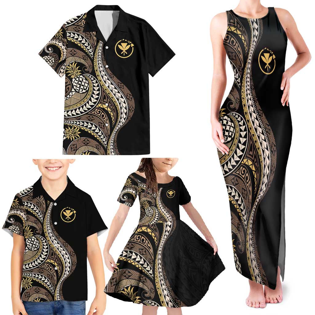 Hawaii Pineapple Brown Tribal Pattern Family Matching Tank Maxi Dress and Hawaiian Shirt LT01 - Polynesian Pride