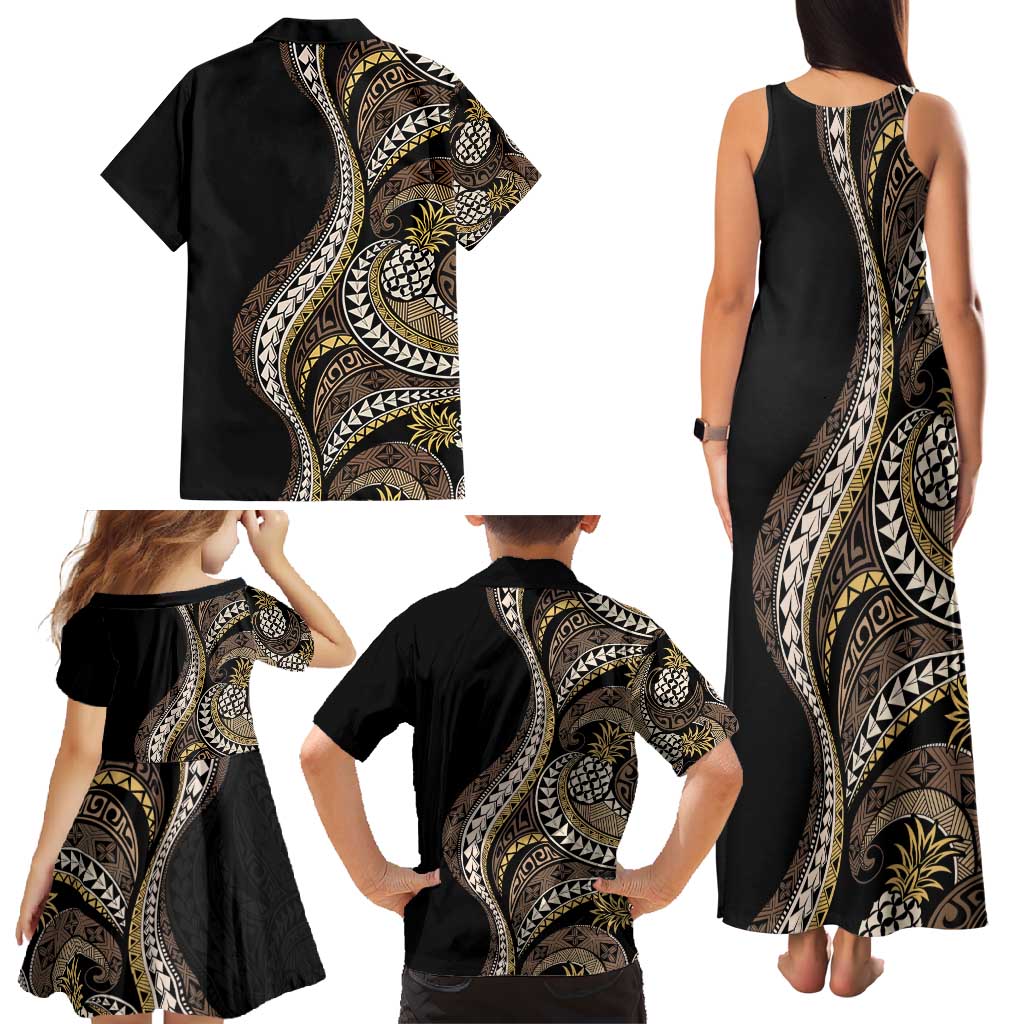 Hawaii Pineapple Brown Tribal Pattern Family Matching Tank Maxi Dress and Hawaiian Shirt LT01 - Polynesian Pride