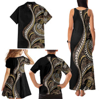 Hawaii Pineapple Brown Tribal Pattern Family Matching Tank Maxi Dress and Hawaiian Shirt LT01 - Polynesian Pride