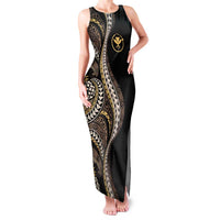 Hawaii Pineapple Brown Tribal Pattern Family Matching Tank Maxi Dress and Hawaiian Shirt LT01 Mom's Dress Brown - Polynesian Pride