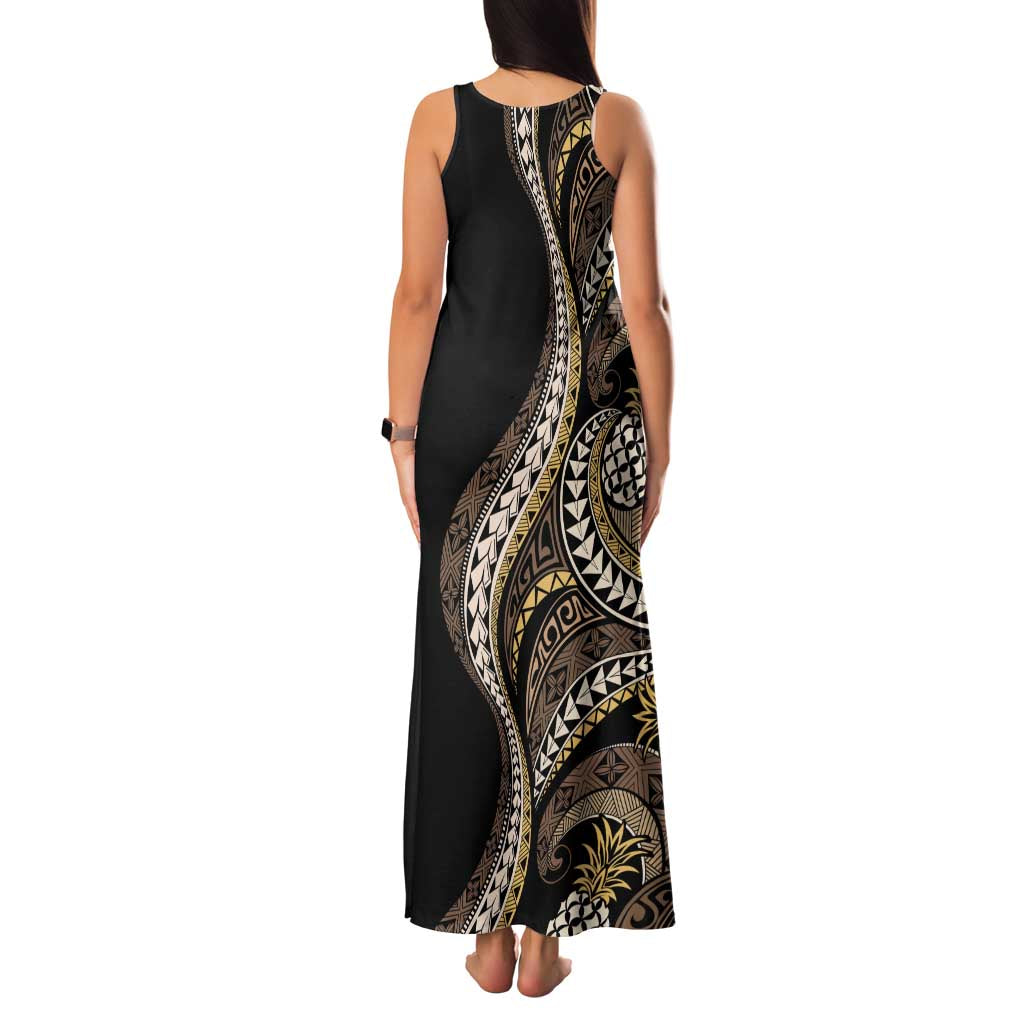 Hawaii Pineapple Brown Tribal Pattern Family Matching Tank Maxi Dress and Hawaiian Shirt LT01 - Polynesian Pride