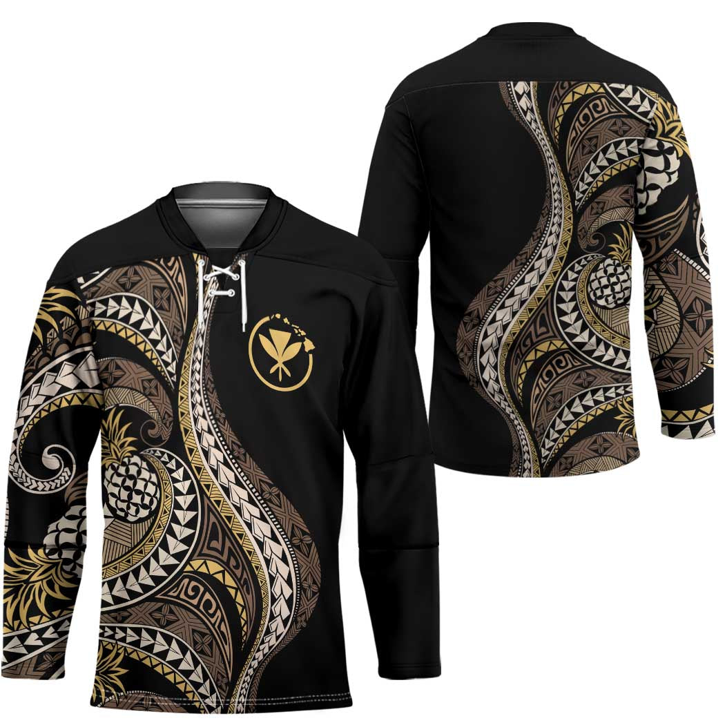 Hawaii Pineapple Brown Tribal Pattern Hockey Jersey - Polynesian Pride