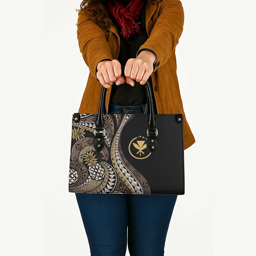 Hawaii Pineapple Brown Tribal Pattern Leather Bag - Polynesian Pride