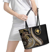 Hawaii Pineapple Brown Tribal Pattern Leather Tote Bag - Polynesian Pride