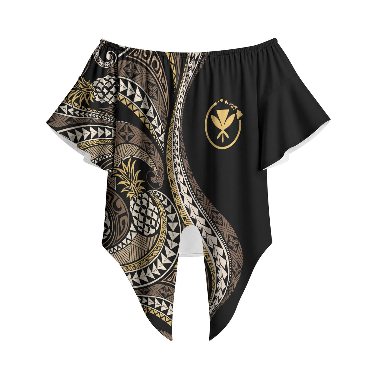 Hawaii Pineapple Brown Tribal Pattern Off Shoulder Wrap Waist Top LT01 Brown - Polynesian Pride