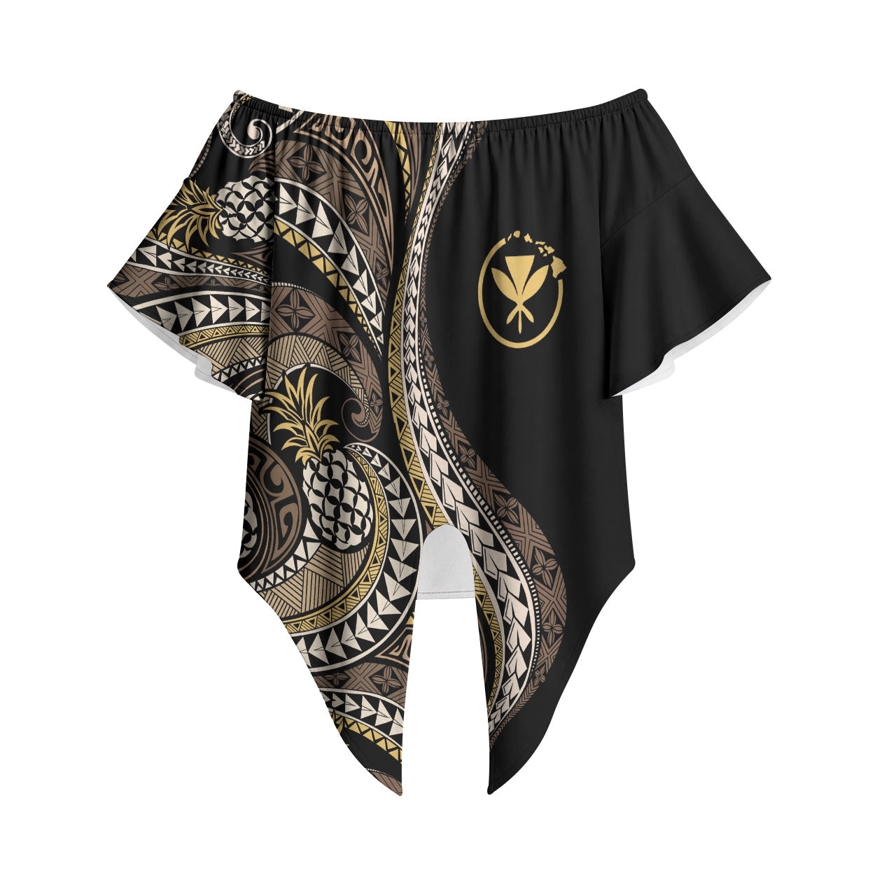 Hawaii Pineapple Brown Tribal Pattern Off Shoulder Wrap Waist Top LT01 Brown - Polynesian Pride
