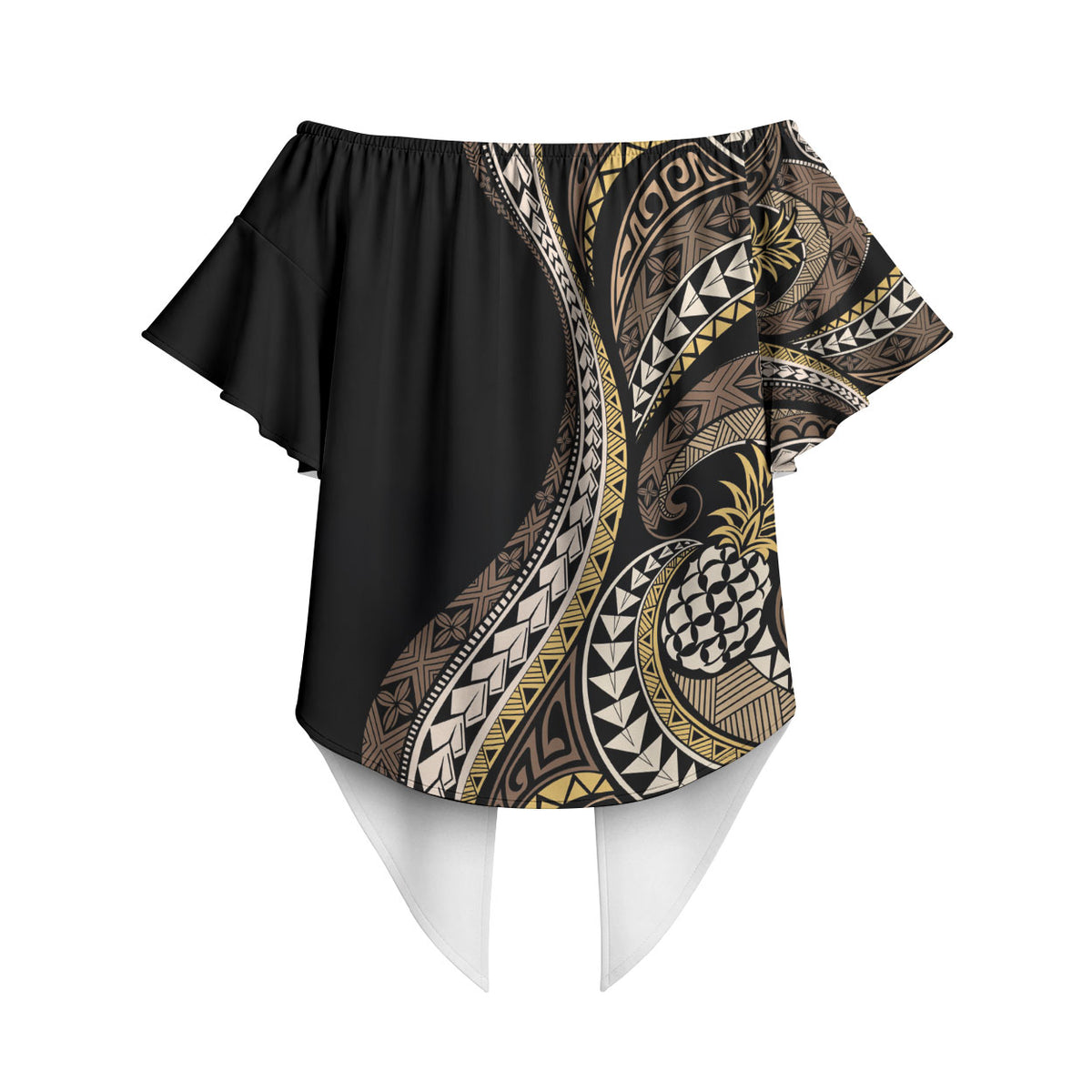 Hawaii Pineapple Brown Tribal Pattern Off Shoulder Wrap Waist Top LT01 - Polynesian Pride