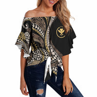 Hawaii Pineapple Brown Tribal Pattern Off Shoulder Wrap Waist Top LT01 - Polynesian Pride