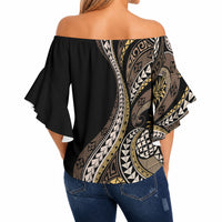 Hawaii Pineapple Brown Tribal Pattern Off Shoulder Wrap Waist Top LT01 - Polynesian Pride