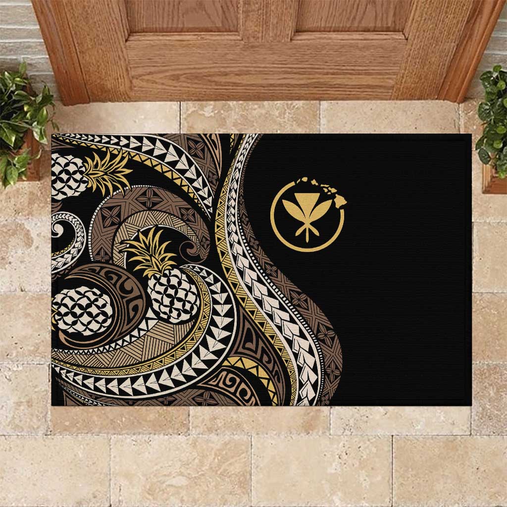 Hawaii Pineapple Brown Tribal Pattern Rubber Doormat - Polynesian Pride