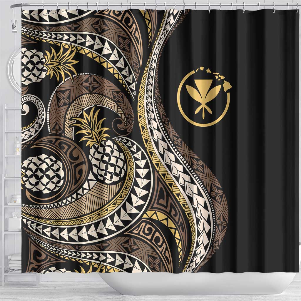 Hawaii Pineapple Brown Tribal Pattern Shower Curtain - Polynesian Pride