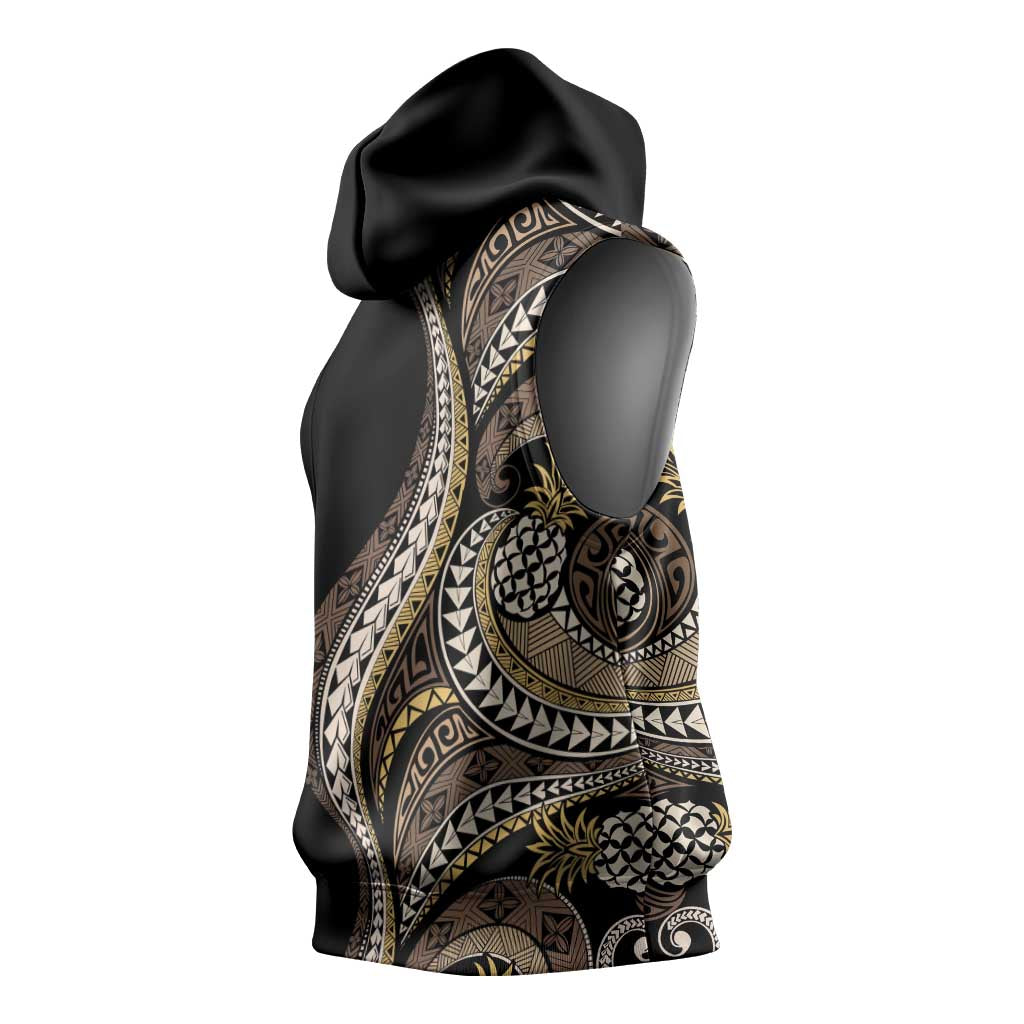 Hawaii Pineapple Brown Tribal Pattern Sleeveless Hoodie - Polynesian Pride