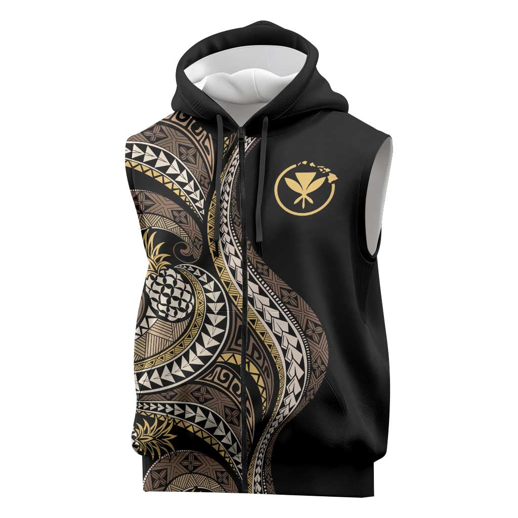 Hawaii Pineapple Brown Tribal Pattern Sleeveless Zip Hoodie LT01 Brown - Polynesian Pride