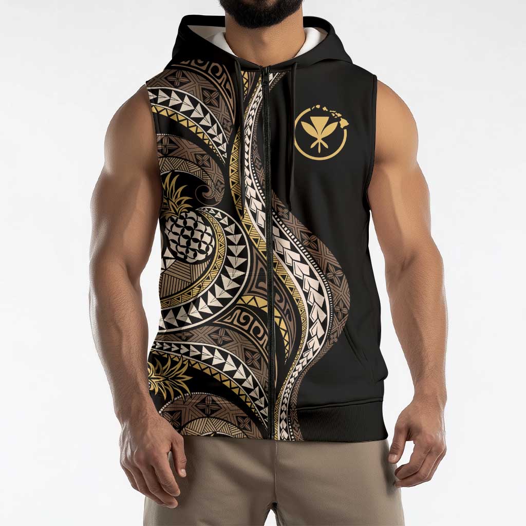 Hawaii Pineapple Brown Tribal Pattern Sleeveless Zip Hoodie LT01 - Polynesian Pride