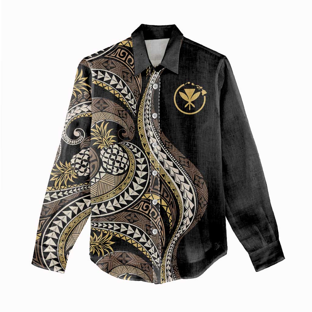 Hawaii Pineapple Brown Tribal Pattern Women Casual Shirt - Polynesian Pride