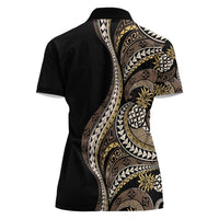 Hawaii Pineapple Brown Tribal Pattern Women Polo Shirt - Polynesian Pride