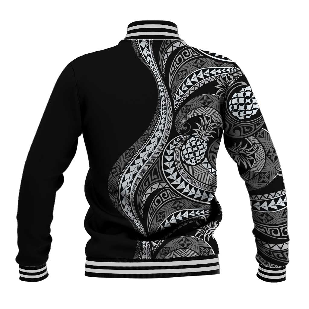 Hawaii Pineapple Gray Scale Tribal Pattern Baseball Jacket - Polynesian Pride