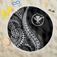 Hawaii Pineapple Gray Scale Tribal Pattern Beach Blanket - Polynesian Pride