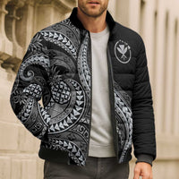 Hawaii Pineapple Gray Scale Tribal Pattern Bomber Puffer Jacket - Polynesian Pride