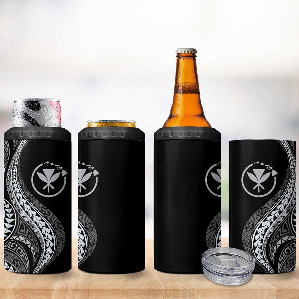 Hawaii Pineapple Gray Scale Tribal Pattern 4 in 1 Can Cooler Tumbler - Polynesian Pride