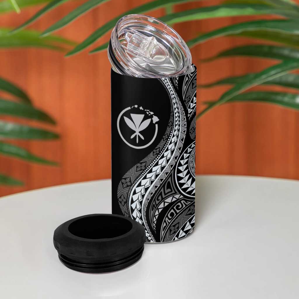 Hawaii Pineapple Gray Scale Tribal Pattern 4 in 1 Can Cooler Tumbler - Polynesian Pride
