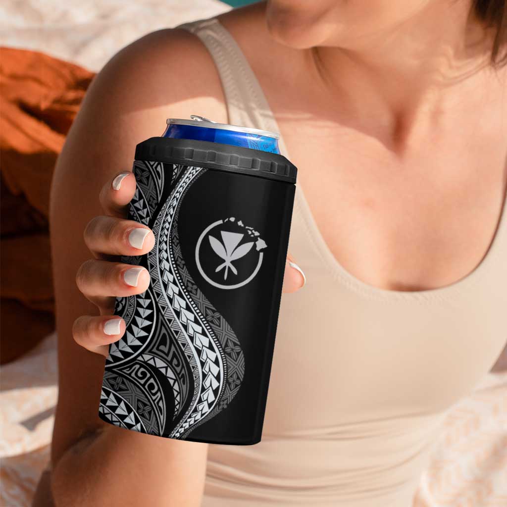 Hawaii Pineapple Gray Scale Tribal Pattern 4 in 1 Can Cooler Tumbler - Polynesian Pride