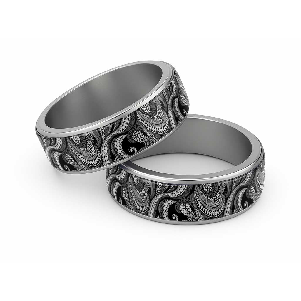 Hawaii Pineapple Gray Scale Tribal Pattern Classic Ring LT01 Sliver Black - Polynesian Pride