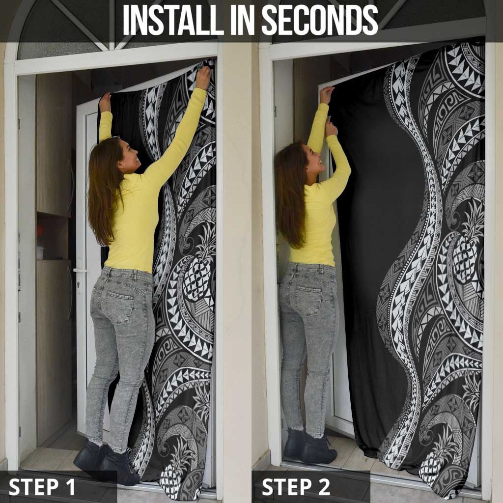 Hawaii Pineapple Gray Scale Tribal Pattern Door Cover - Polynesian Pride