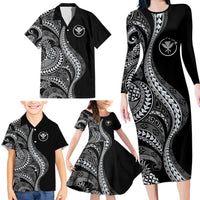 Hawaii Pineapple Gray Scale Tribal Pattern Family Matching Long Sleeve Bodycon Dress and Hawaiian Shirt LT01 - Polynesian Pride