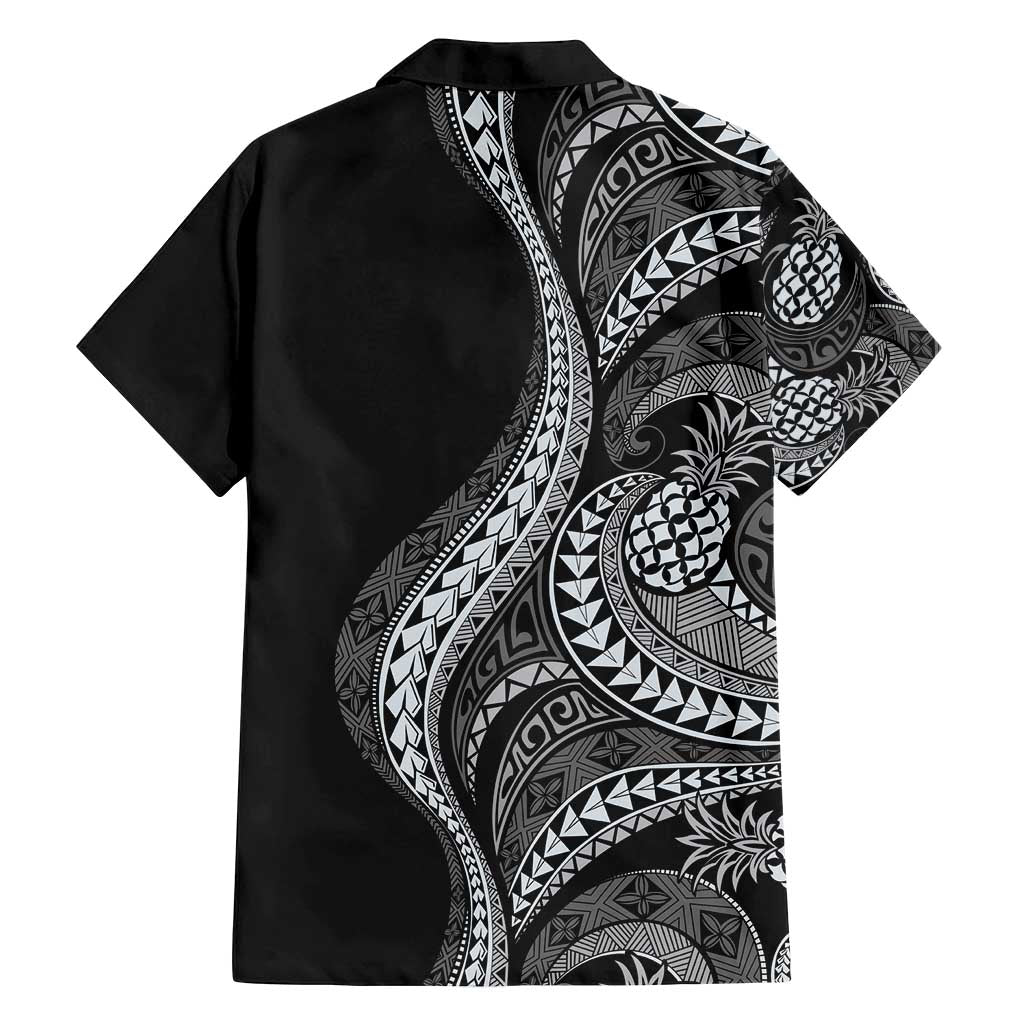 Hawaii Pineapple Gray Scale Tribal Pattern Family Matching Long Sleeve Bodycon Dress and Hawaiian Shirt LT01 - Polynesian Pride