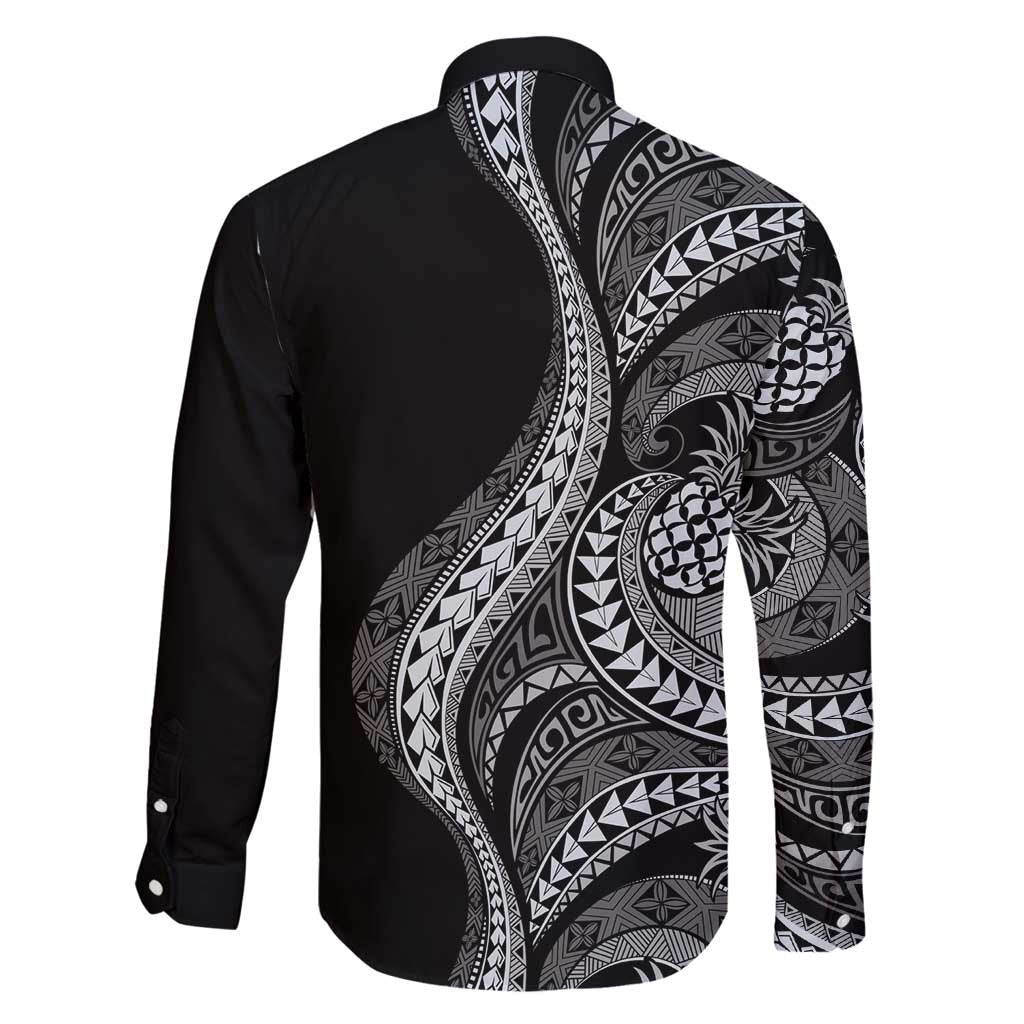 Hawaii Pineapple Gray Scale Tribal Pattern Family Matching Long Sleeve Bodycon Dress and Hawaiian Shirt LT01 - Polynesian Pride