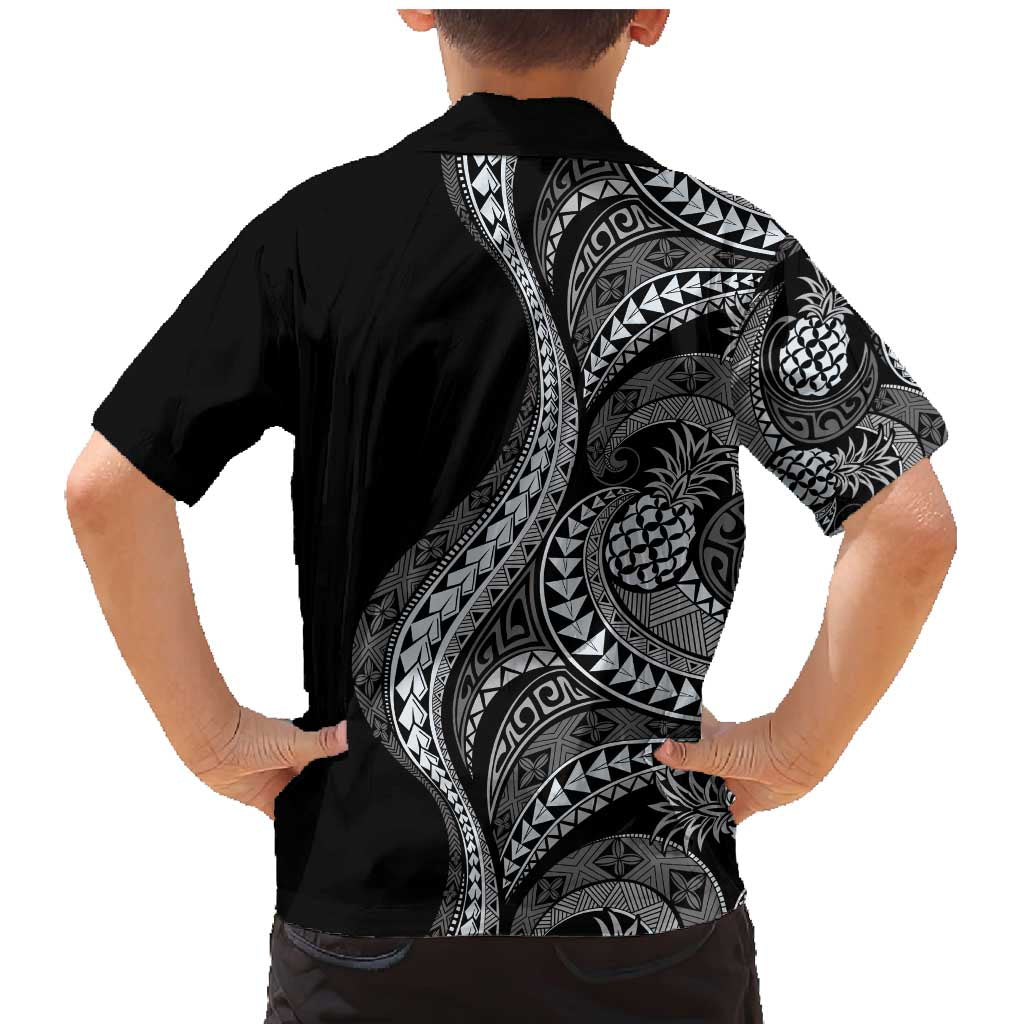 Hawaii Pineapple Gray Scale Tribal Pattern Family Matching Mermaid Dress and Hawaiian Shirt LT01 - Polynesian Pride