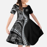 Hawaii Pineapple Gray Scale Tribal Pattern Family Matching Mermaid Dress and Hawaiian Shirt LT01 Daughter's Dress Black - Polynesian Pride