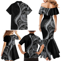 Hawaii Pineapple Gray Scale Tribal Pattern Family Matching Mermaid Dress and Hawaiian Shirt LT01 - Polynesian Pride