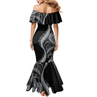 Hawaii Pineapple Gray Scale Tribal Pattern Family Matching Mermaid Dress and Hawaiian Shirt LT01 - Polynesian Pride
