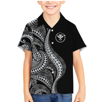 Hawaii Pineapple Gray Scale Tribal Pattern Family Matching Mermaid Dress and Hawaiian Shirt LT01 Son's Shirt Black - Polynesian Pride