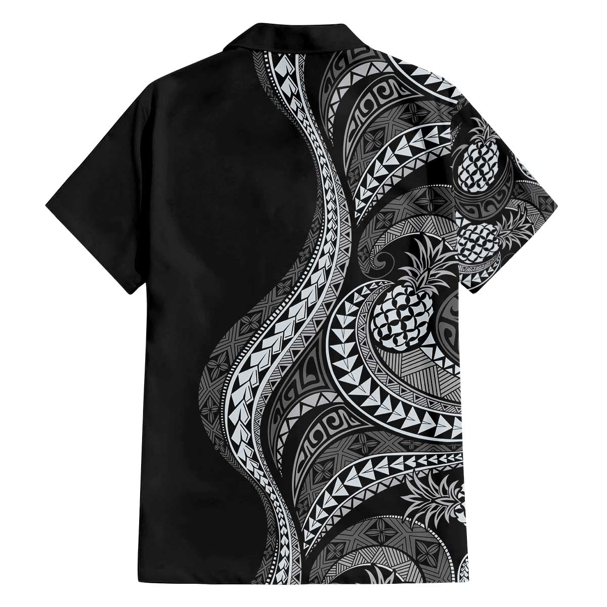 Hawaii Pineapple Gray Scale Tribal Pattern Family Matching Off The Shoulder Long Sleeve Dress and Hawaiian Shirt LT01 - Polynesian Pride