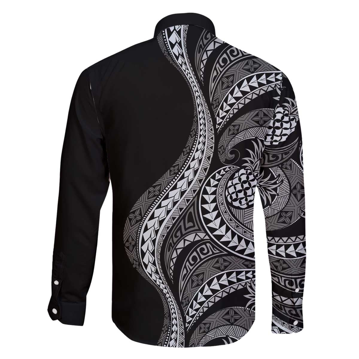 Hawaii Pineapple Gray Scale Tribal Pattern Family Matching Off The Shoulder Long Sleeve Dress and Hawaiian Shirt LT01 - Polynesian Pride