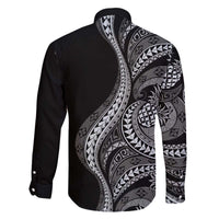 Hawaii Pineapple Gray Scale Tribal Pattern Family Matching Off The Shoulder Long Sleeve Dress and Hawaiian Shirt LT01 - Polynesian Pride